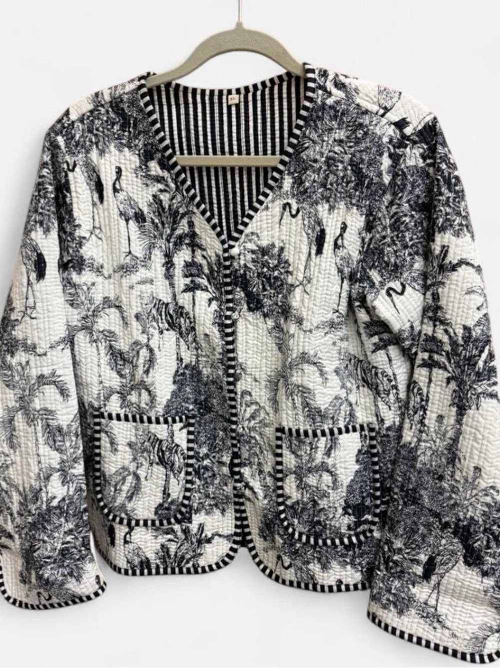 Black and White Tropical Toile Quilted Jacket